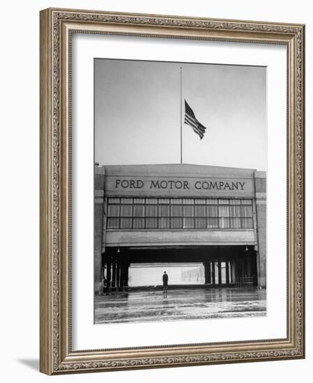 With Flag at Half Staff, the Ford Plant Is Deserted for Henry Ford's Funeral-Ralph Morse-Framed Photographic Print