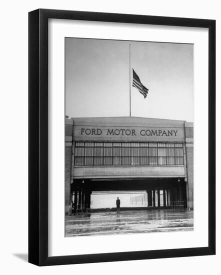 With Flag at Half Staff, the Ford Plant Is Deserted for Henry Ford's Funeral-Ralph Morse-Framed Photographic Print