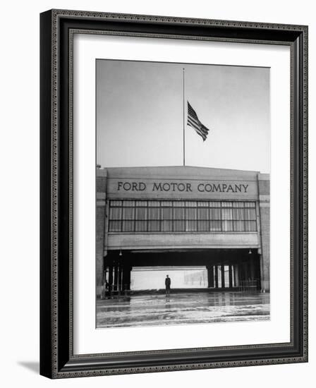 With Flag at Half Staff, the Ford Plant Is Deserted for Henry Ford's Funeral-Ralph Morse-Framed Photographic Print