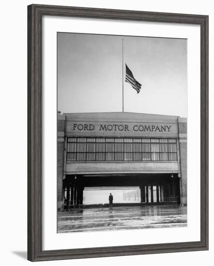 With Flag at Half Staff, the Ford Plant Is Deserted for Henry Ford's Funeral-Ralph Morse-Framed Photographic Print