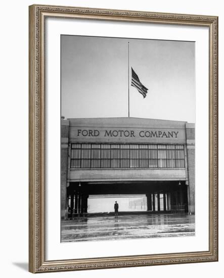 With Flag at Half Staff, the Ford Plant Is Deserted for Henry Ford's Funeral-Ralph Morse-Framed Photographic Print