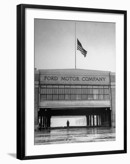 With Flag at Half Staff, the Ford Plant Is Deserted for Henry Ford's Funeral-Ralph Morse-Framed Photographic Print