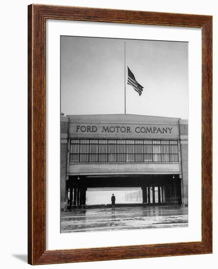 With Flag at Half Staff, the Ford Plant Is Deserted for Henry Ford's Funeral-Ralph Morse-Framed Photographic Print