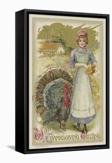 With Thanksgiving Greeting Postcard-null-Framed Premier Image Canvas