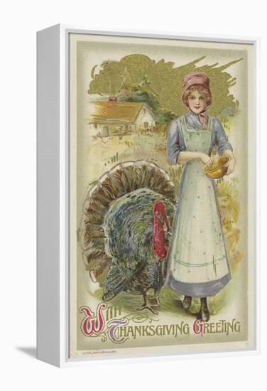 With Thanksgiving Greeting Postcard-null-Framed Premier Image Canvas