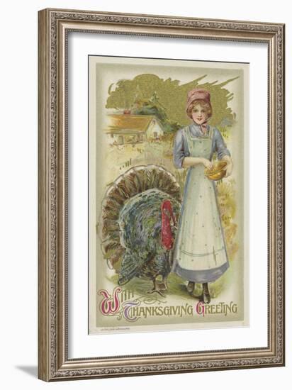 With Thanksgiving Greeting Postcard-null-Framed Giclee Print