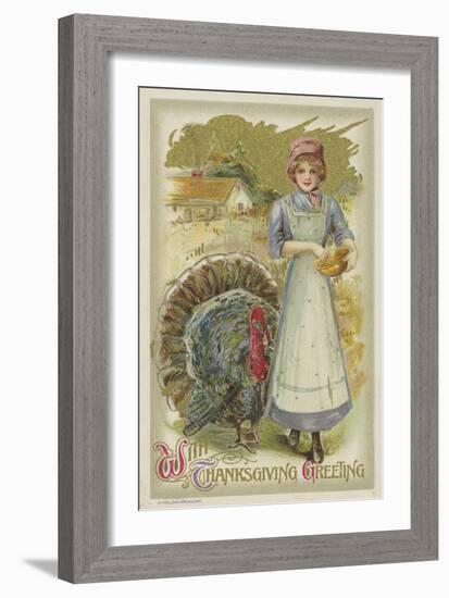 With Thanksgiving Greeting Postcard-null-Framed Giclee Print
