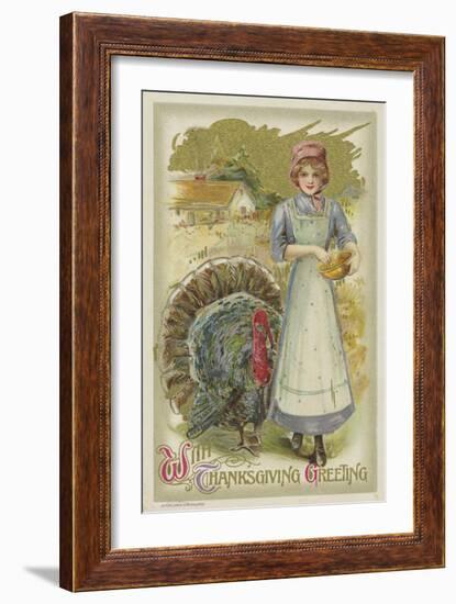 With Thanksgiving Greeting Postcard-null-Framed Giclee Print