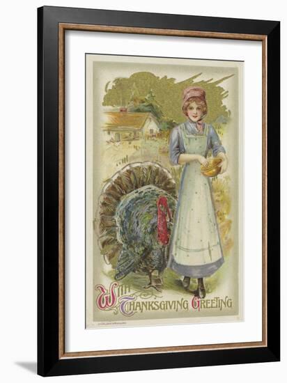 With Thanksgiving Greeting Postcard-null-Framed Giclee Print