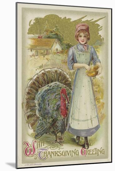 With Thanksgiving Greeting Postcard-null-Mounted Giclee Print