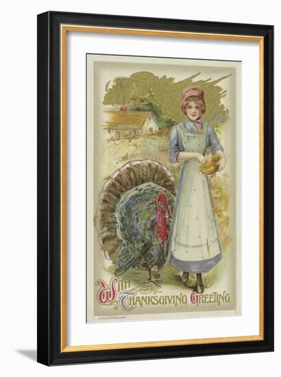 With Thanksgiving Greeting Postcard-null-Framed Giclee Print