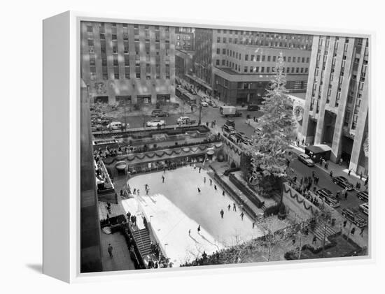 With the Famed Rockefeller Center Christmas Tree Rising Above Them, Skaters Glide on the Ice-null-Framed Premier Image Canvas