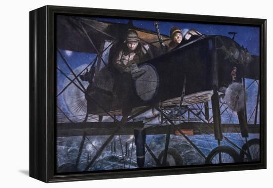 With the French Air Service, a Night Bombardment by a Voisin Biplane, 1918-Francois Flameng-Framed Premier Image Canvas