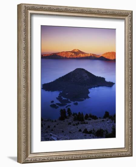 Wizard Island at dusk, Crater Lake National Park, Oregon, USA-Charles Gurche-Framed Photographic Print