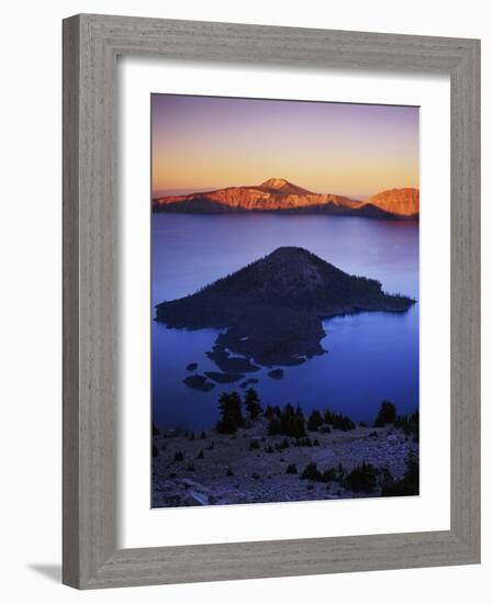 Wizard Island at dusk, Crater Lake National Park, Oregon, USA-Charles Gurche-Framed Photographic Print