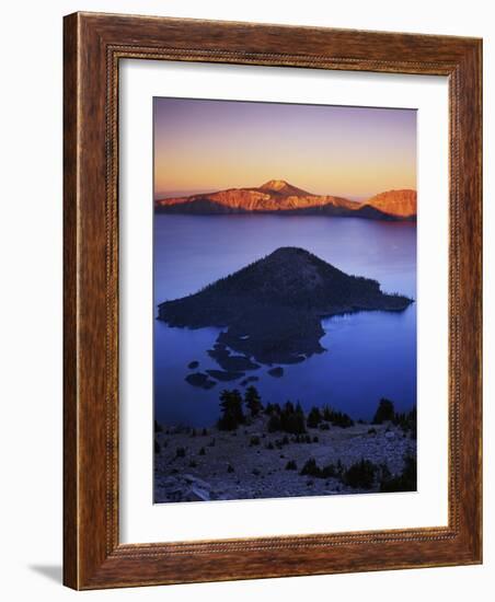 Wizard Island at dusk, Crater Lake National Park, Oregon, USA-Charles Gurche-Framed Photographic Print