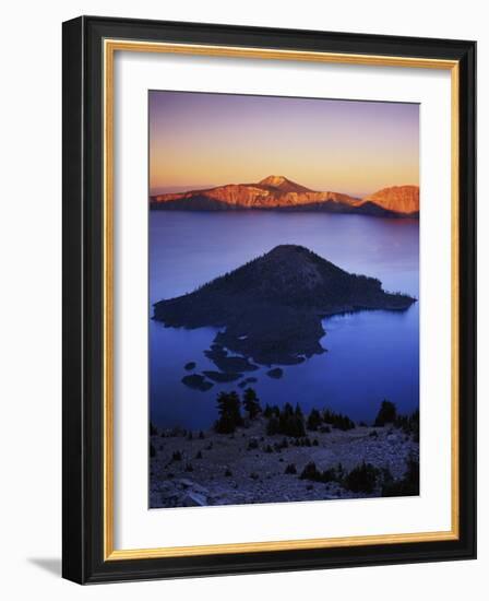 Wizard Island at dusk, Crater Lake National Park, Oregon, USA-Charles Gurche-Framed Photographic Print