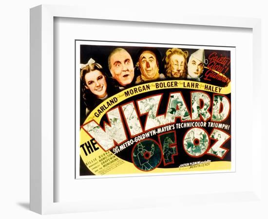 Wizard of Oz, Judy Garland, Frank Morgan, Ray Bolger, Bert Lahr, Jack Haley, 1939-null-Framed Premium Giclee Print