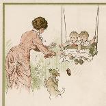 Mother Pushes Her Two Babies on a Swing-Woldemar Friedrich-Framed Stretched Canvas