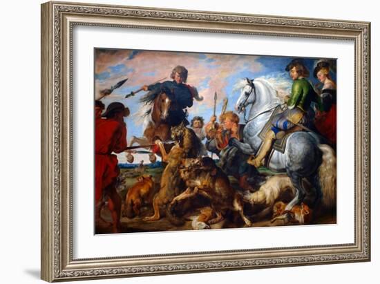 Wolf and Fox Hunt-Peter Paul Rubens-Framed Art Print