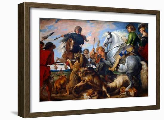 Wolf and Fox Hunt-Peter Paul Rubens-Framed Art Print