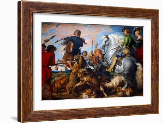 Wolf and Fox Hunt-Peter Paul Rubens-Framed Art Print