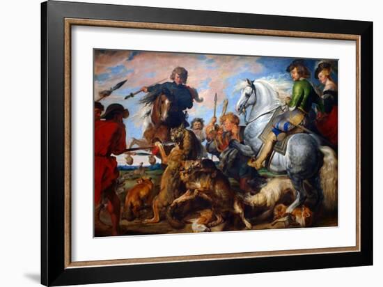 Wolf and Fox Hunt-Peter Paul Rubens-Framed Art Print