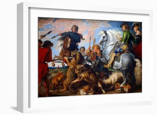 Wolf and Fox Hunt-Peter Paul Rubens-Framed Art Print