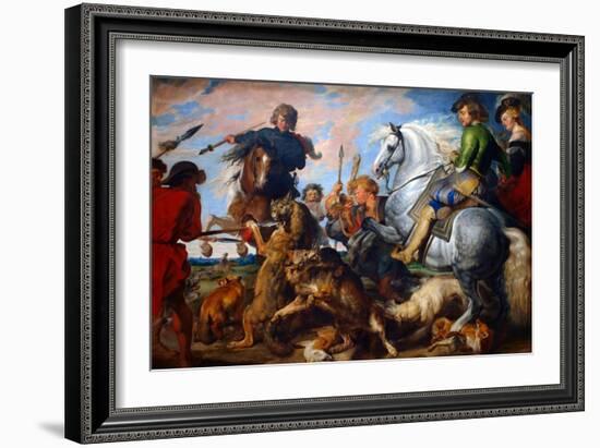 Wolf and Fox Hunt-Peter Paul Rubens-Framed Art Print