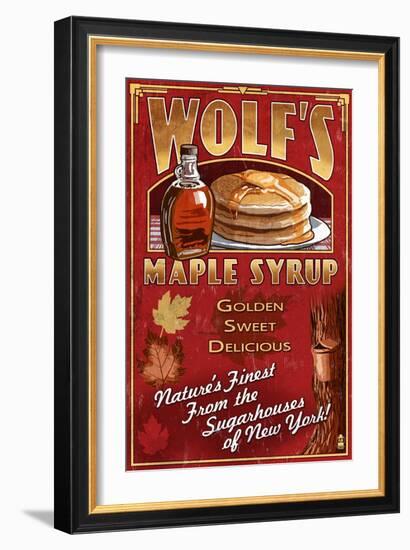 Wolf's Maple Syrup - New York-Lantern Press-Framed Premium Giclee Print
