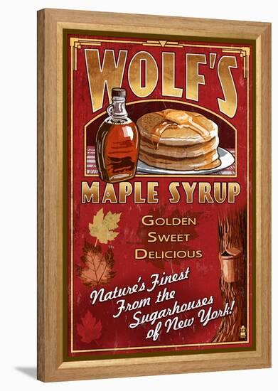 Wolf's Maple Syrup - New York-Lantern Press-Framed Stretched Canvas