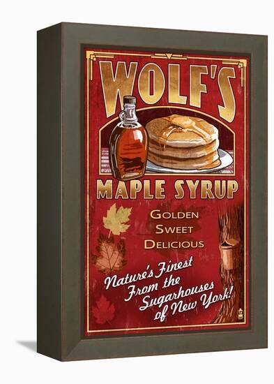 Wolf's Maple Syrup - New York-Lantern Press-Framed Stretched Canvas