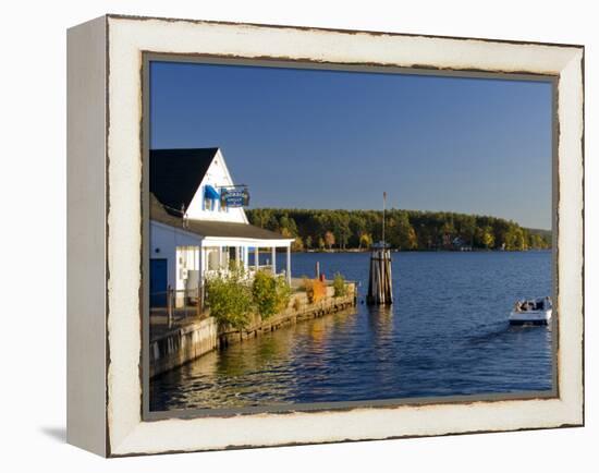 Wolfeboro Dockside Grille on Lake Winnipesauke, Wolfeboro, New Hampshire, USA-Jerry & Marcy Monkman-Framed Premier Image Canvas