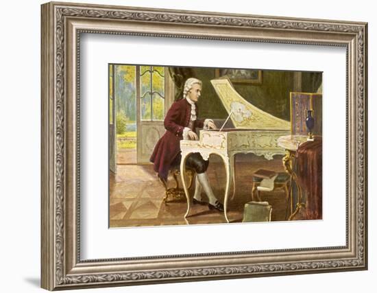 Wolfgang Amadeus Mozart the Austrian Composer Playing an Ornate Harpsichord-T. Beck-Framed Photographic Print