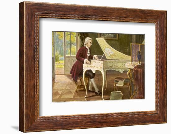 Wolfgang Amadeus Mozart the Austrian Composer Playing an Ornate Harpsichord-T. Beck-Framed Photographic Print