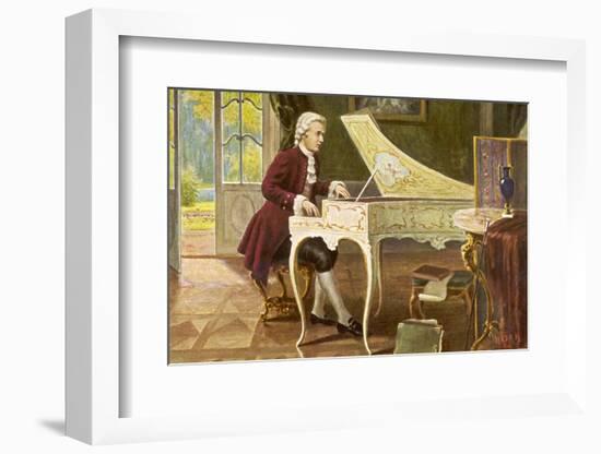 Wolfgang Amadeus Mozart the Austrian Composer Playing an Ornate Harpsichord-T. Beck-Framed Photographic Print