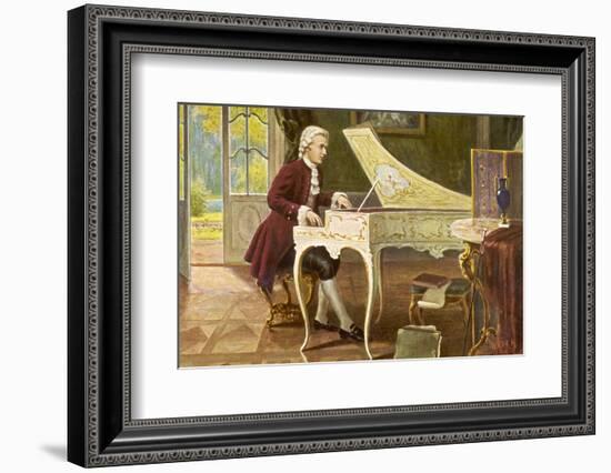 Wolfgang Amadeus Mozart the Austrian Composer Playing an Ornate Harpsichord-T. Beck-Framed Photographic Print