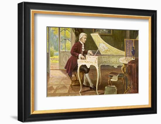 Wolfgang Amadeus Mozart the Austrian Composer Playing an Ornate Harpsichord-T. Beck-Framed Photographic Print