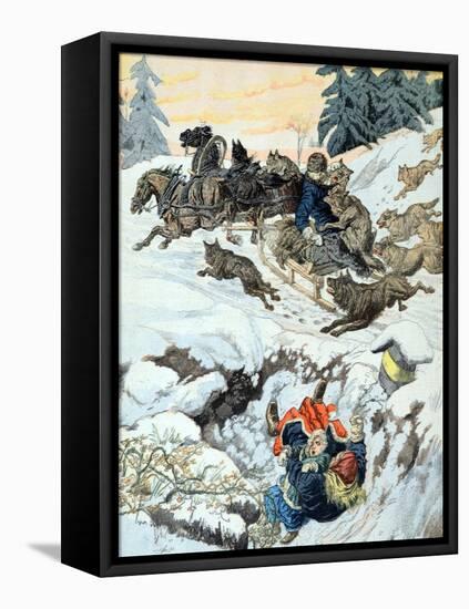 Wolves Attack Sleigh Convoy Scandinavia (March 1903)-null-Framed Premier Image Canvas