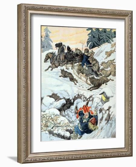 Wolves Attack Sleigh Convoy Scandinavia (March 1903)-null-Framed Giclee Print