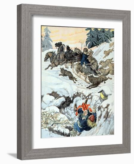 Wolves Attack Sleigh Convoy Scandinavia (March 1903)-null-Framed Giclee Print