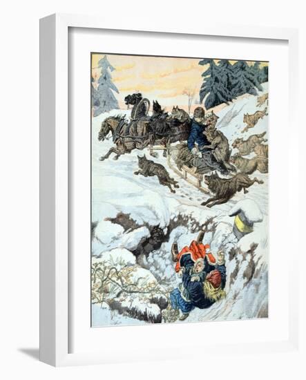 Wolves Attack Sleigh Convoy Scandinavia (March 1903)-null-Framed Giclee Print