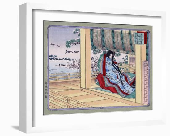 Woman Adjusting the Blinds, Japanese Wood-Cut Print-Lantern Press-Framed Art Print