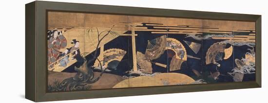 Woman Admiring Floating Fans, Screen, Edo Period-Anonymous-Framed Premier Image Canvas