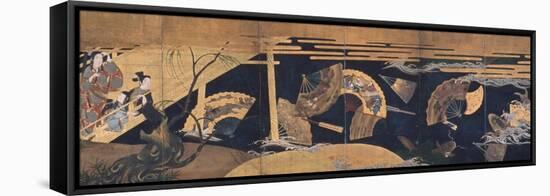 Woman Admiring Floating Fans, Screen, Edo Period-Anonymous-Framed Premier Image Canvas