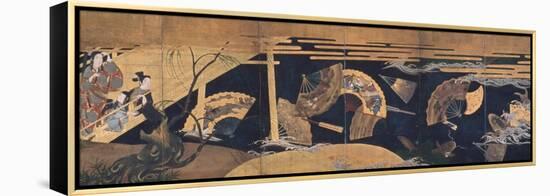 Woman Admiring Floating Fans, Screen, Edo Period-Anonymous-Framed Premier Image Canvas