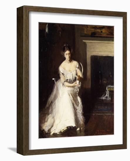 Woman Admiring Lace, 1910 (Oil on Canvas)-Frank Weston Benson-Framed Giclee Print