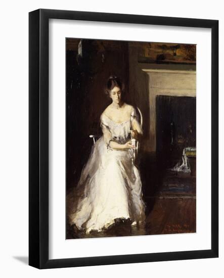 Woman Admiring Lace, 1910 (Oil on Canvas)-Frank Weston Benson-Framed Giclee Print