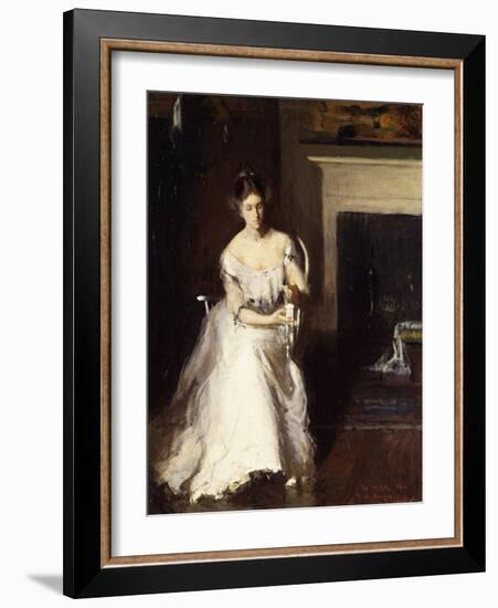 Woman Admiring Lace, 1910 (Oil on Canvas)-Frank Weston Benson-Framed Giclee Print