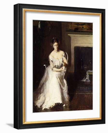 Woman Admiring Lace, 1910 (Oil on Canvas)-Frank Weston Benson-Framed Giclee Print